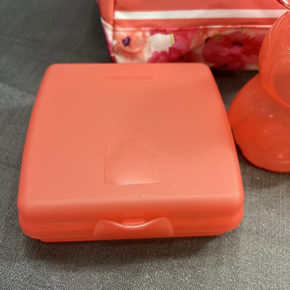 Tupperware Peach/Pink Floral Lunch Insulated‎ Tote Bag with Soup Sandwich & Cup